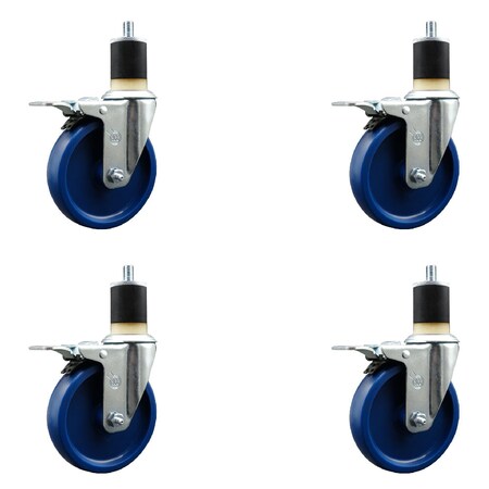Service Caster 5'' SS Solid Poly Swivel 1-7/8'' Expanding Stem Caster Set Total Lock Brake, 4PK SCC-SSEXTTL20S514-SPUS-178-4